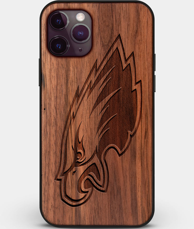 Custom Carved Wood Philadelphia Eagles iPhone 11 Pro Case | Personalized Walnut Wood Philadelphia Eagles Cover, Birthday Gift, Gifts For Him, Monogrammed Gift For Fan | by Engraved In Nature