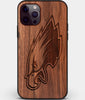 Custom Carved Wood Philadelphia Eagles iPhone 12 Pro Case | Personalized Walnut Wood Philadelphia Eagles Cover, Birthday Gift, Gifts For Him, Monogrammed Gift For Fan | by Engraved In Nature