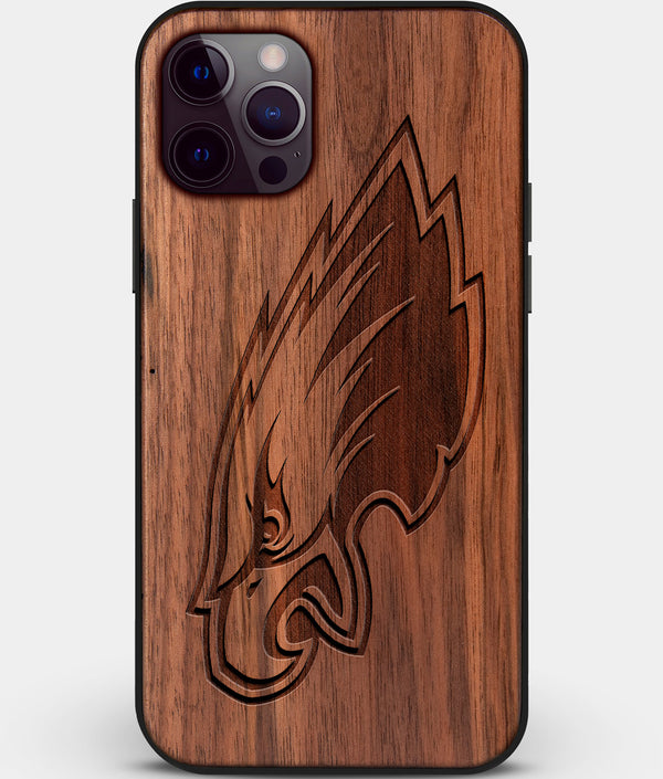 Custom Carved Wood Philadelphia Eagles iPhone 12 Pro Max Case | Personalized Walnut Wood Philadelphia Eagles Cover, Birthday Gift, Gifts For Him, Monogrammed Gift For Fan | by Engraved In Nature
