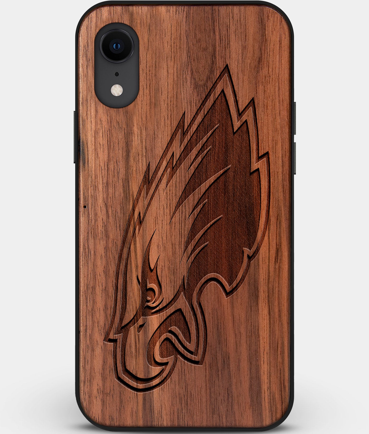 Custom Carved Wood Philadelphia Eagles iPhone XR Case | Personalized Walnut Wood Philadelphia Eagles Cover, Birthday Gift, Gifts For Him, Monogrammed Gift For Fan | by Engraved In Nature