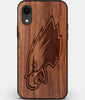 Custom Carved Wood Philadelphia Eagles iPhone XR Case | Personalized Walnut Wood Philadelphia Eagles Cover, Birthday Gift, Gifts For Him, Monogrammed Gift For Fan | by Engraved In Nature