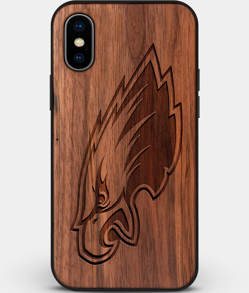 Custom Carved Wood Philadelphia Eagles iPhone X/XS Case | Personalized Walnut Wood Philadelphia Eagles Cover, Birthday Gift, Gifts For Him, Monogrammed Gift For Fan | by Engraved In Nature