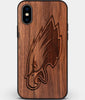 Custom Carved Wood Philadelphia Eagles iPhone XS Max Case | Personalized Walnut Wood Philadelphia Eagles Cover, Birthday Gift, Gifts For Him, Monogrammed Gift For Fan | by Engraved In Nature
