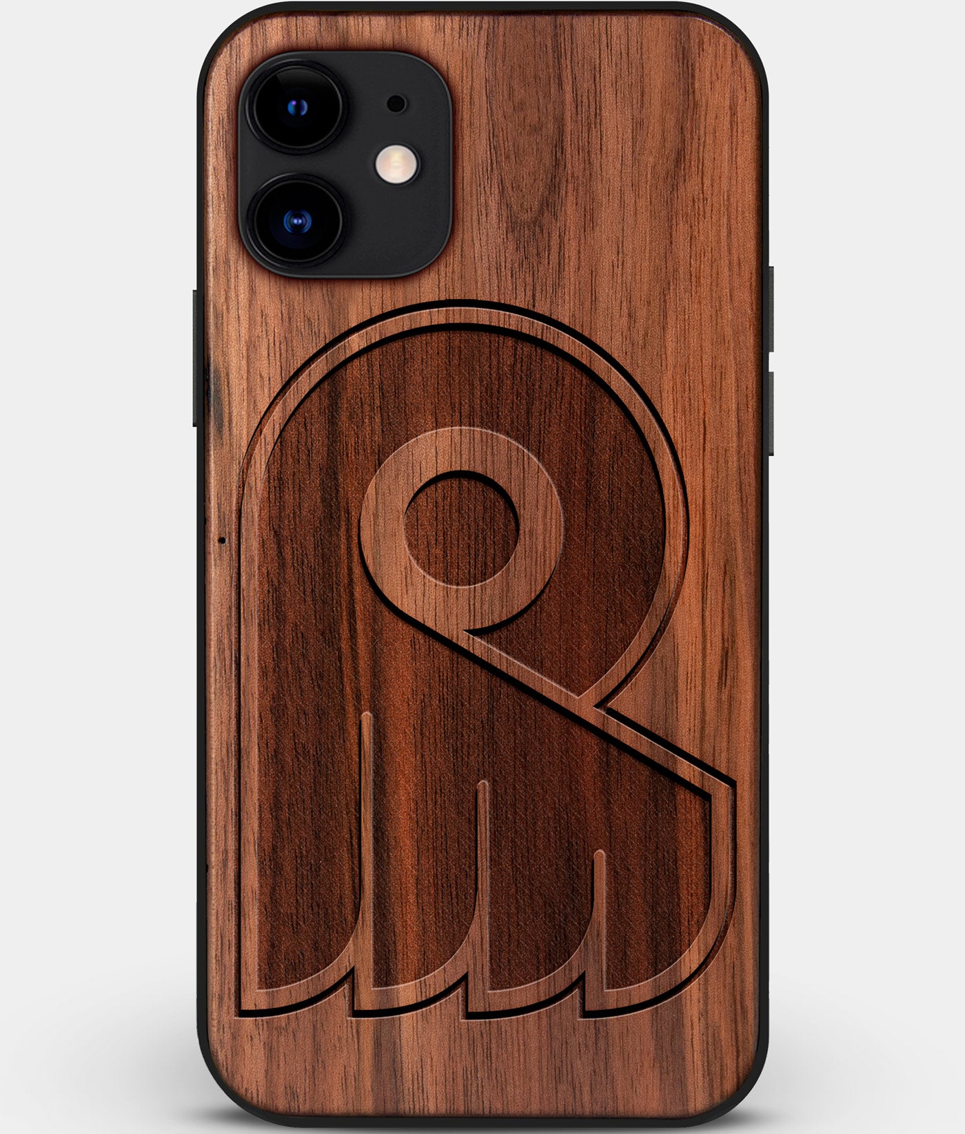 Custom Carved Wood Philadelphia Flyers iPhone 11 Case | Personalized Walnut Wood Philadelphia Flyers Cover, Birthday Gift, Gifts For Him, Monogrammed Gift For Fan | by Engraved In Nature