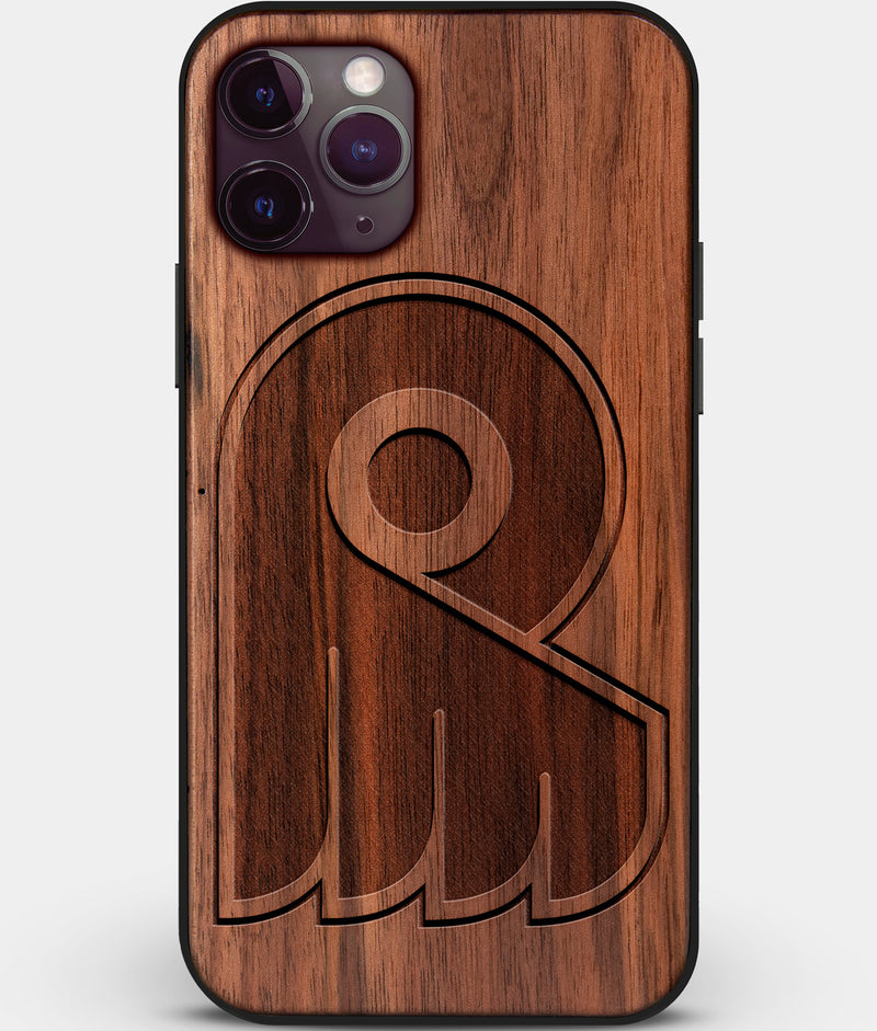 Custom Carved Wood Philadelphia Flyers iPhone 11 Pro Case | Personalized Walnut Wood Philadelphia Flyers Cover, Birthday Gift, Gifts For Him, Monogrammed Gift For Fan | by Engraved In Nature