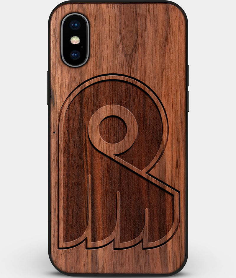 Custom Carved Wood Philadelphia Flyers iPhone X/XS Case | Personalized Walnut Wood Philadelphia Flyers Cover, Birthday Gift, Gifts For Him, Monogrammed Gift For Fan | by Engraved In Nature