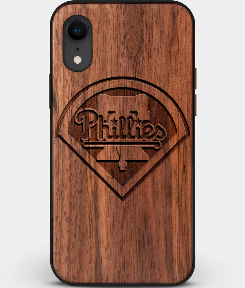 Custom Carved Wood Philadelphia Phillies iPhone XR Case | Personalized Walnut Wood Philadelphia Phillies Cover, Birthday Gift, Gifts For Him, Monogrammed Gift For Fan | by Engraved In Nature