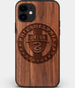 Custom Carved Wood Philadelphia Union iPhone 11 Case | Personalized Walnut Wood Philadelphia Union Cover, Birthday Gift, Gifts For Him, Monogrammed Gift For Fan | by Engraved In Nature