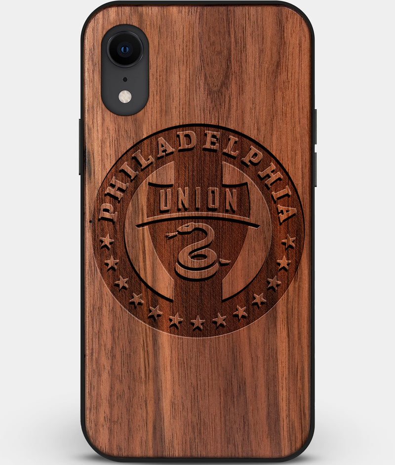Custom Carved Wood Philadelphia Union iPhone XR Case | Personalized Walnut Wood Philadelphia Union Cover, Birthday Gift, Gifts For Him, Monogrammed Gift For Fan | by Engraved In Nature