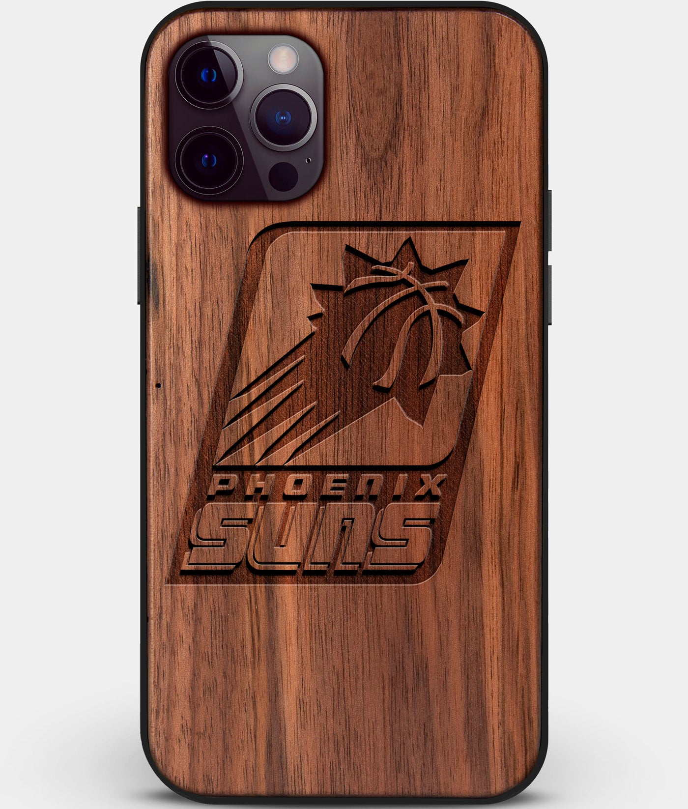 Custom Carved Wood Phoenix Suns iPhone 12 Pro Case | Personalized Walnut Wood Phoenix Suns Cover, Birthday Gift, Gifts For Him, Monogrammed Gift For Fan | by Engraved In Nature