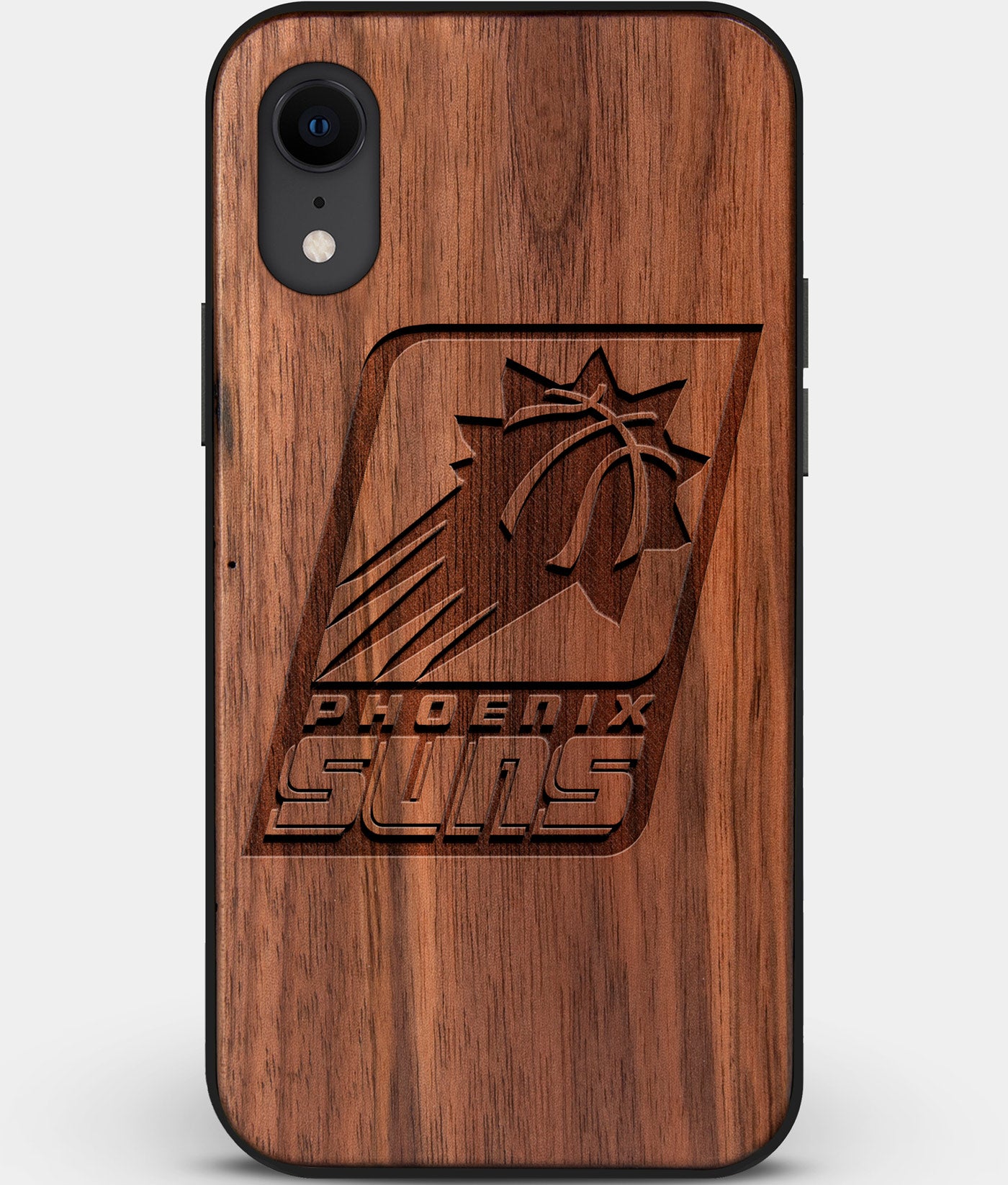 Custom Carved Wood Phoenix Suns iPhone XR Case | Personalized Walnut Wood Phoenix Suns Cover, Birthday Gift, Gifts For Him, Monogrammed Gift For Fan | by Engraved In Nature