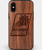 Custom Carved Wood Phoenix Suns iPhone X/XS Case | Personalized Walnut Wood Phoenix Suns Cover, Birthday Gift, Gifts For Him, Monogrammed Gift For Fan | by Engraved In Nature