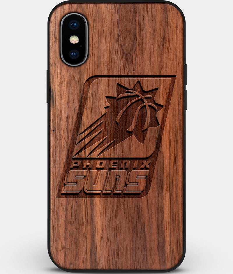 Custom Carved Wood Phoenix Suns iPhone XS Max Case | Personalized Walnut Wood Phoenix Suns Cover, Birthday Gift, Gifts For Him, Monogrammed Gift For Fan | by Engraved In Nature