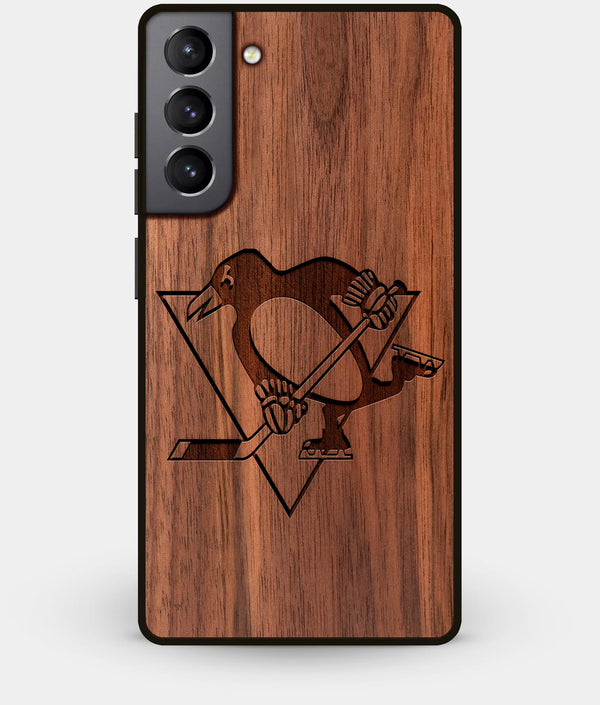 Best Walnut Wood Pittsburgh Penguins Galaxy S21 Case - Custom Engraved Cover - Engraved In Nature