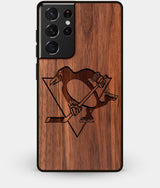 Best Walnut Wood Pittsburgh Penguins Galaxy S21 Ultra Case - Custom Engraved Cover - Engraved In Nature