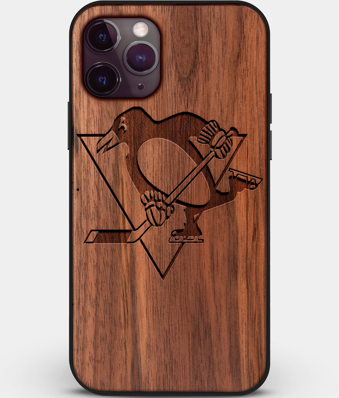 Custom Carved Wood Pittsburgh Penguins iPhone 11 Pro Case | Personalized Walnut Wood Pittsburgh Penguins Cover, Birthday Gift, Gifts For Him, Monogrammed Gift For Fan | by Engraved In Nature