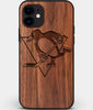 Custom Carved Wood Pittsburgh Penguins iPhone 12 Case | Personalized Walnut Wood Pittsburgh Penguins Cover, Birthday Gift, Gifts For Him, Monogrammed Gift For Fan | by Engraved In Nature