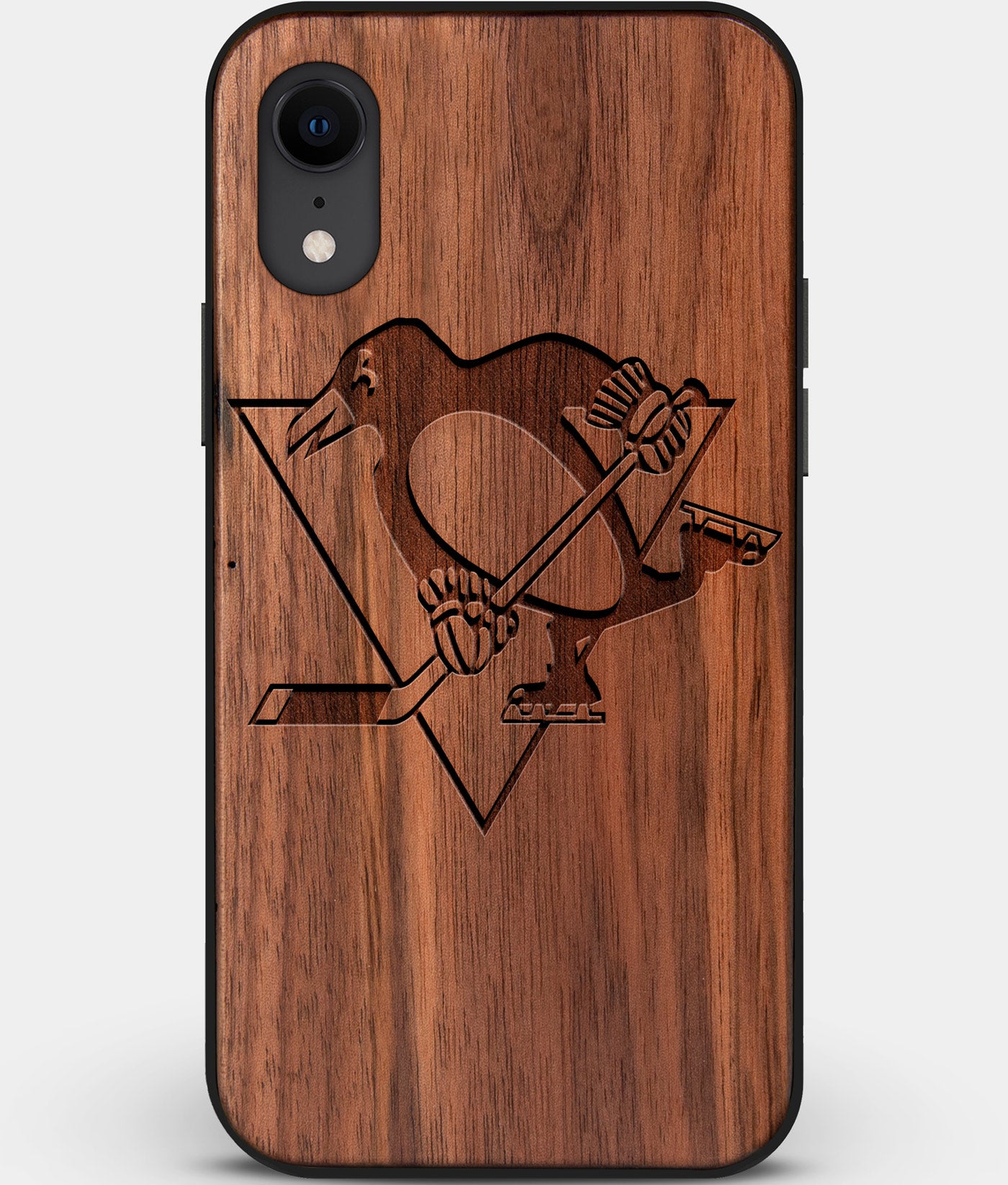 Custom Carved Wood Pittsburgh Penguins iPhone XR Case | Personalized Walnut Wood Pittsburgh Penguins Cover, Birthday Gift, Gifts For Him, Monogrammed Gift For Fan | by Engraved In Nature