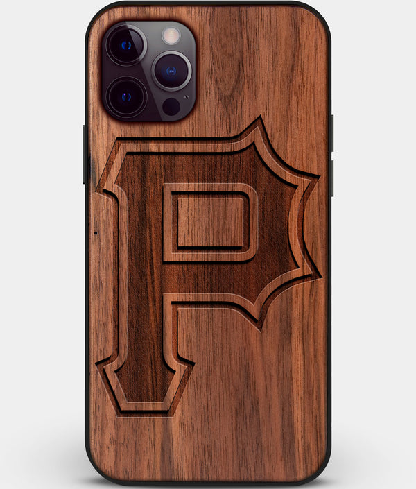 Custom Carved Wood Pittsburgh Pirates iPhone 12 Pro Max Case Classic | Personalized Walnut Wood Pittsburgh Pirates Cover, Birthday Gift, Gifts For Him, Monogrammed Gift For Fan | by Engraved In Nature