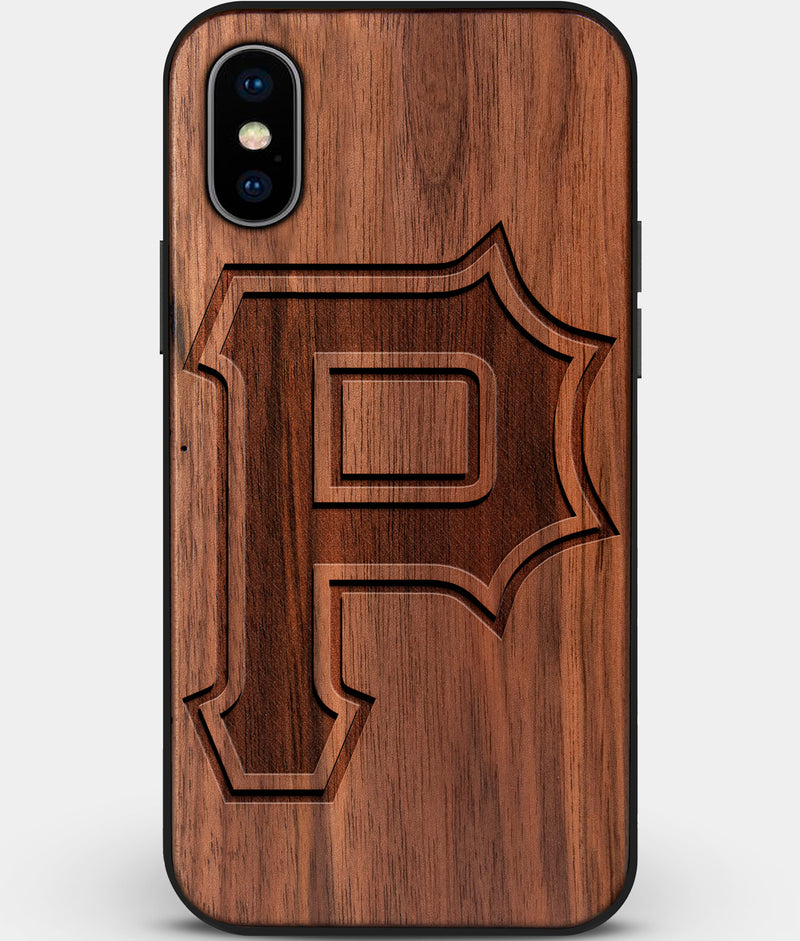 Custom Carved Wood Pittsburgh Pirates iPhone X/XS Case Classic | Personalized Walnut Wood Pittsburgh Pirates Cover, Birthday Gift, Gifts For Him, Monogrammed Gift For Fan | by Engraved In Nature