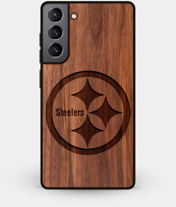 Best Walnut Wood Pittsburgh Steelers Galaxy S21 Case - Custom Engraved Cover - Engraved In Nature