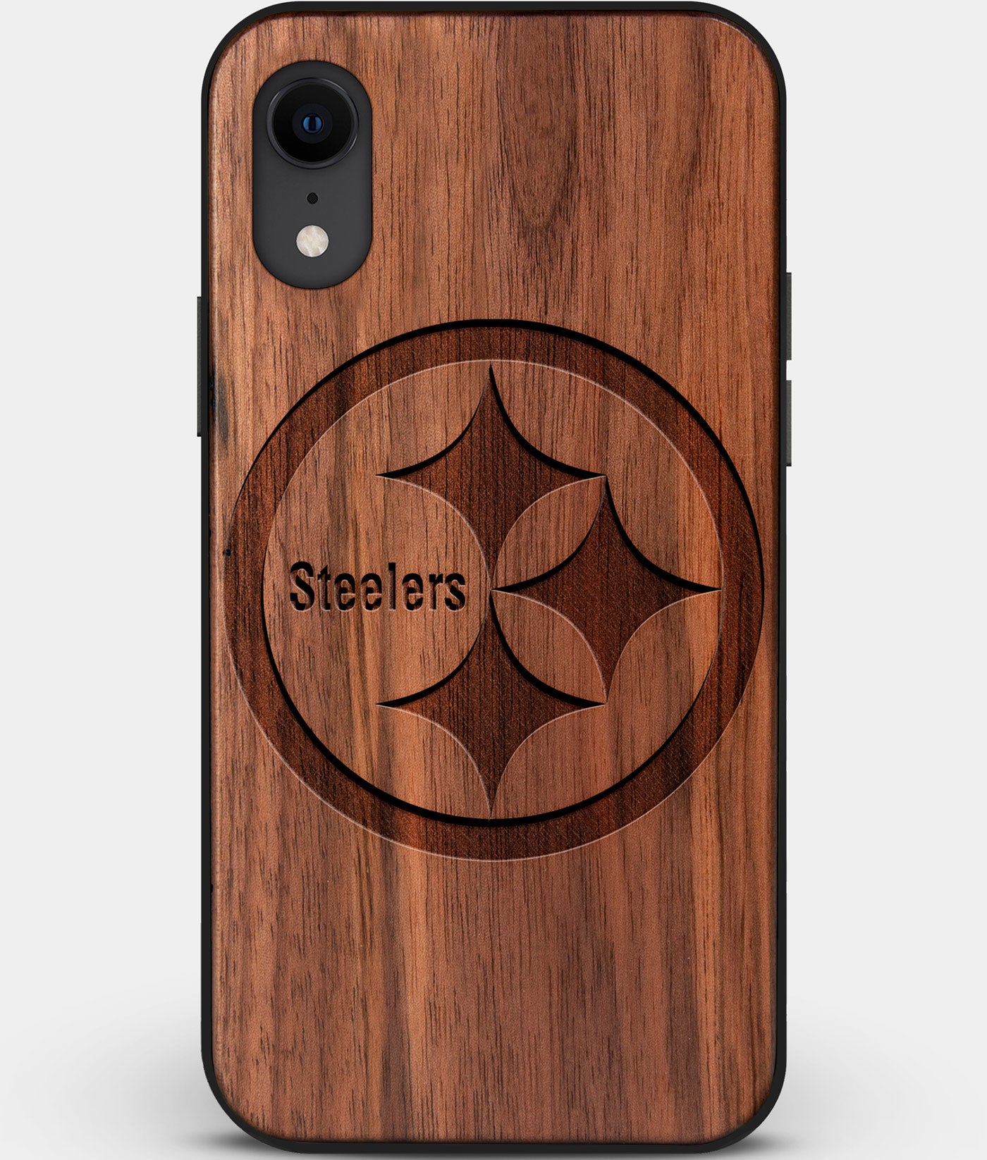 Custom Carved Wood Pittsburgh Steelers iPhone XR Case | Personalized Walnut Wood Pittsburgh Steelers Cover, Birthday Gift, Gifts For Him, Monogrammed Gift For Fan | by Engraved In Nature