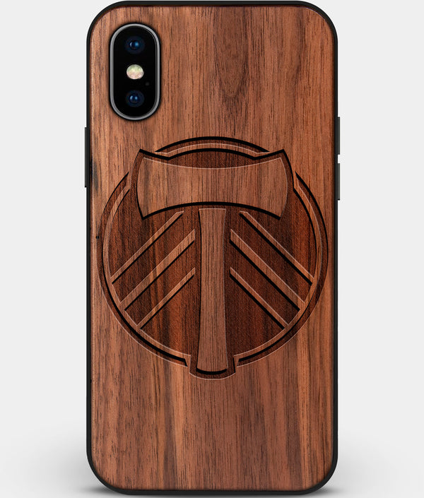 Custom Carved Wood Portland Timbers iPhone X/XS Case | Personalized Walnut Wood Portland Timbers Cover, Birthday Gift, Gifts For Him, Monogrammed Gift For Fan | by Engraved In Nature