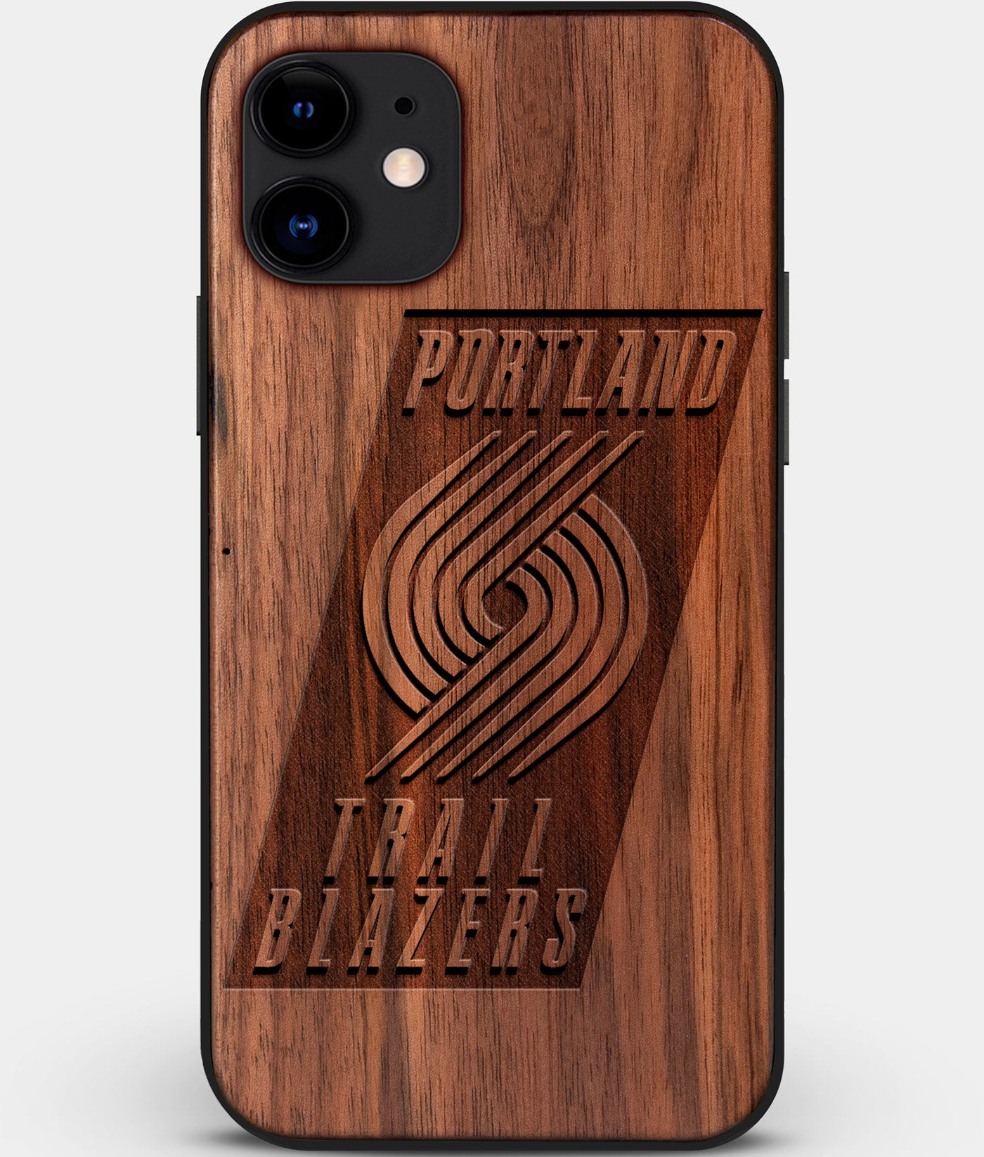 Custom Carved Wood Portland Trail Blazers iPhone 11 Case | Personalized Walnut Wood Portland Trail Blazers Cover, Birthday Gift, Gifts For Him, Monogrammed Gift For Fan | by Engraved In Nature