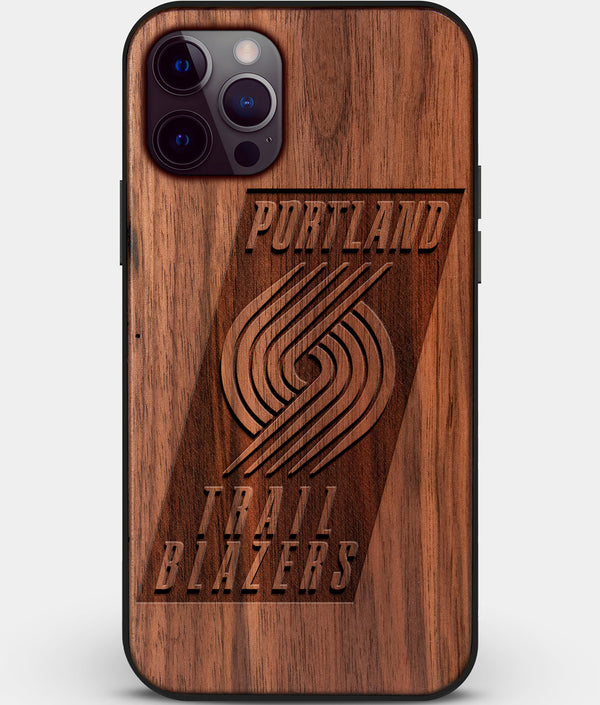 Custom Carved Wood Portland Trail Blazers iPhone 12 Pro Case | Personalized Walnut Wood Portland Trail Blazers Cover, Birthday Gift, Gifts For Him, Monogrammed Gift For Fan | by Engraved In Nature
