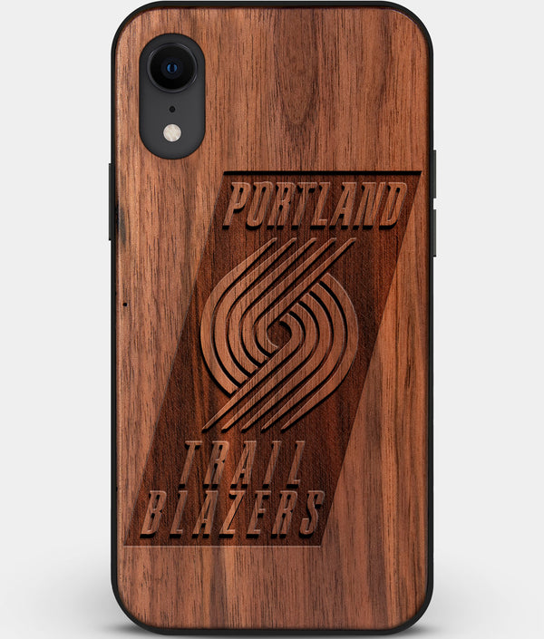 Custom Carved Wood Portland Trail Blazers iPhone XR Case | Personalized Walnut Wood Portland Trail Blazers Cover, Birthday Gift, Gifts For Him, Monogrammed Gift For Fan | by Engraved In Nature