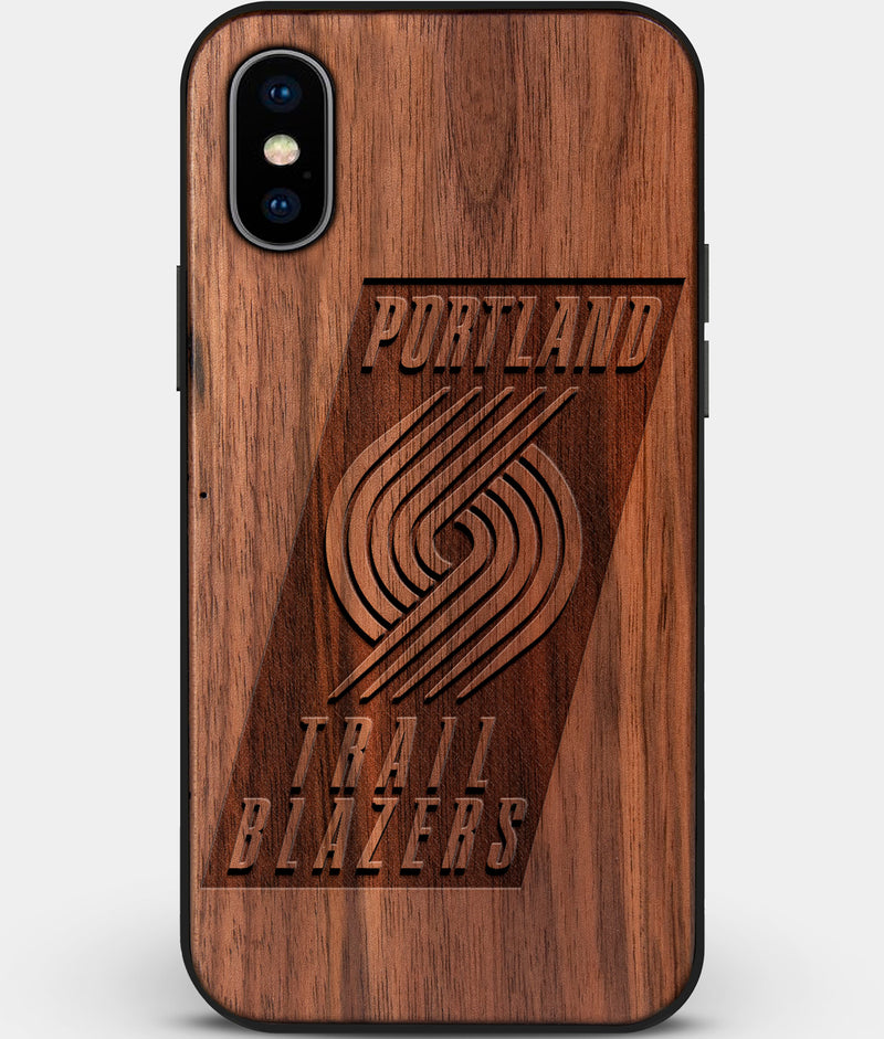 Custom Carved Wood Portland Trail Blazers iPhone X/XS Case | Personalized Walnut Wood Portland Trail Blazers Cover, Birthday Gift, Gifts For Him, Monogrammed Gift For Fan | by Engraved In Nature