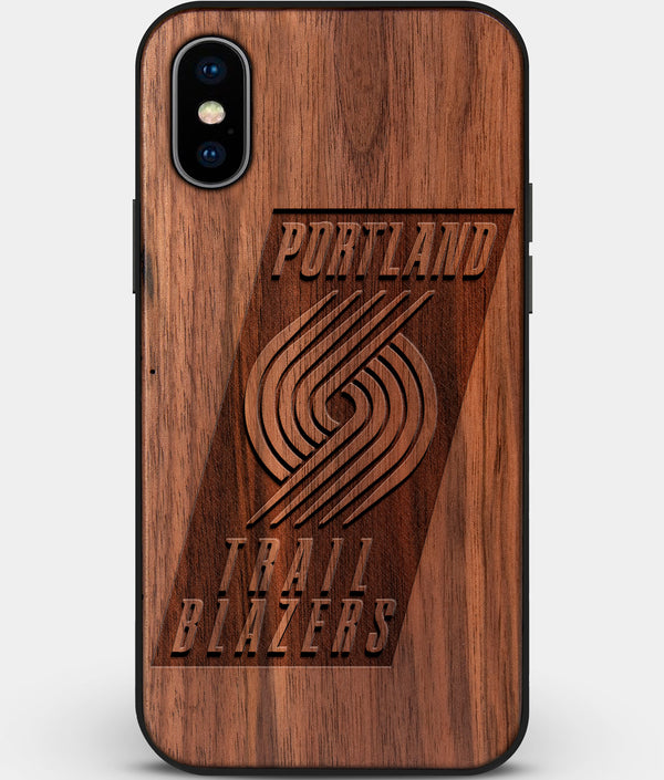 Custom Carved Wood Portland Trail Blazers iPhone XS Max Case | Personalized Walnut Wood Portland Trail Blazers Cover, Birthday Gift, Gifts For Him, Monogrammed Gift For Fan | by Engraved In Nature