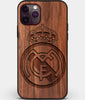 Custom Carved Wood Real Madrid C.F. iPhone 11 Pro Case | Personalized Walnut Wood Real Madrid C.F. Cover, Birthday Gift, Gifts For Him, Monogrammed Gift For Fan | by Engraved In Nature