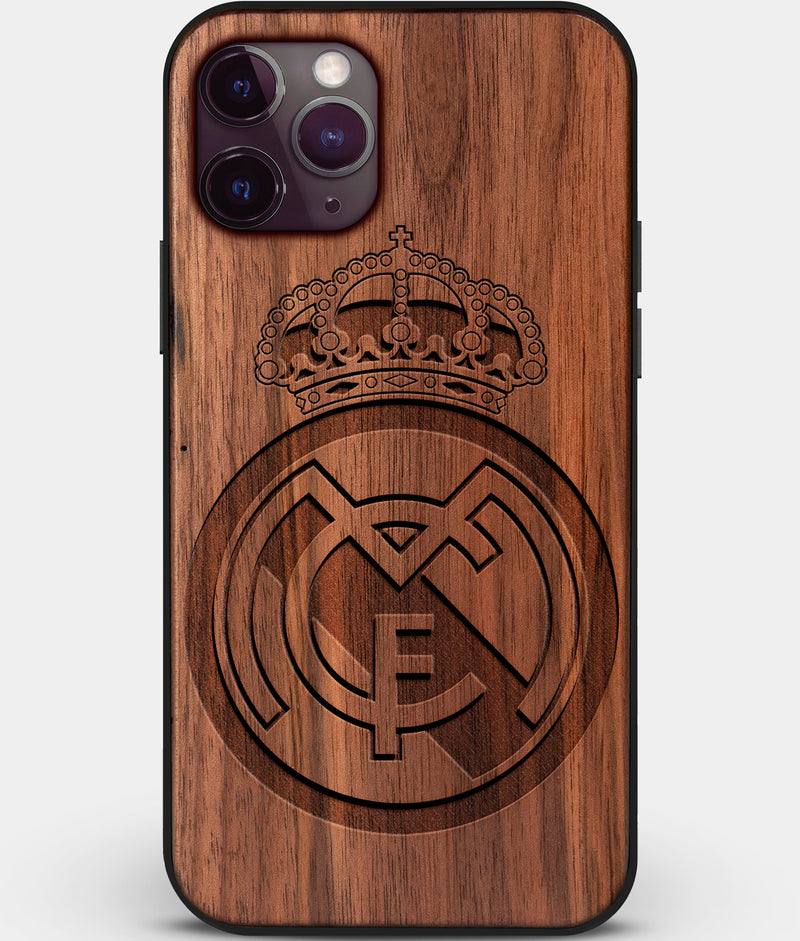 Custom Carved Wood Real Madrid C.F. iPhone 11 Pro Max Case | Personalized Walnut Wood Real Madrid C.F. Cover, Birthday Gift, Gifts For Him, Monogrammed Gift For Fan | by Engraved In Nature