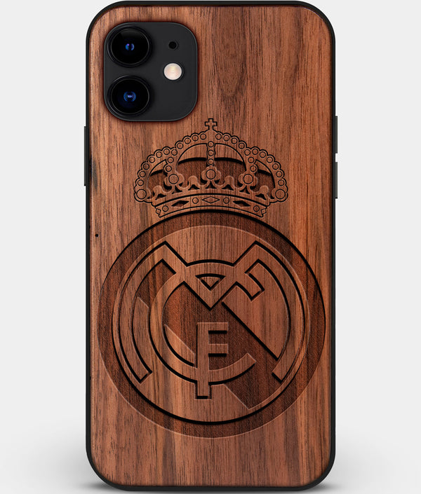 Custom Carved Wood Real Madrid C.F. iPhone 12 Mini Case | Personalized Walnut Wood Real Madrid C.F. Cover, Birthday Gift, Gifts For Him, Monogrammed Gift For Fan | by Engraved In Nature