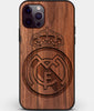 Custom Carved Wood Real Madrid C.F. iPhone 12 Pro Max Case | Personalized Walnut Wood Real Madrid C.F. Cover, Birthday Gift, Gifts For Him, Monogrammed Gift For Fan | by Engraved In Nature