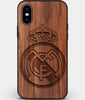 Custom Carved Wood Real Madrid C.F. iPhone XS Max Case | Personalized Walnut Wood Real Madrid C.F. Cover, Birthday Gift, Gifts For Him, Monogrammed Gift For Fan | by Engraved In Nature