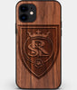 Custom Carved Wood Real Salt Lake iPhone 12 Case | Personalized Walnut Wood Real Salt Lake Cover, Birthday Gift, Gifts For Him, Monogrammed Gift For Fan | by Engraved In Nature