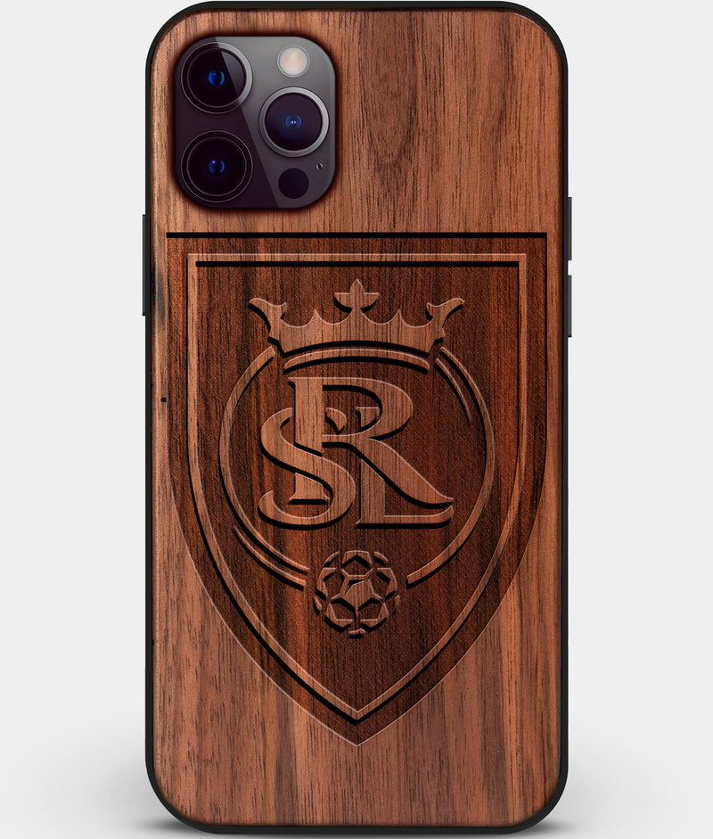 Custom Carved Wood Real Salt Lake iPhone 12 Pro Case | Personalized Walnut Wood Real Salt Lake Cover, Birthday Gift, Gifts For Him, Monogrammed Gift For Fan | by Engraved In Nature