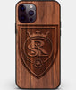 Custom Carved Wood Real Salt Lake iPhone 12 Pro Max Case | Personalized Walnut Wood Real Salt Lake Cover, Birthday Gift, Gifts For Him, Monogrammed Gift For Fan | by Engraved In Nature