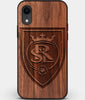 Custom Carved Wood Real Salt Lake iPhone XR Case | Personalized Walnut Wood Real Salt Lake Cover, Birthday Gift, Gifts For Him, Monogrammed Gift For Fan | by Engraved In Nature