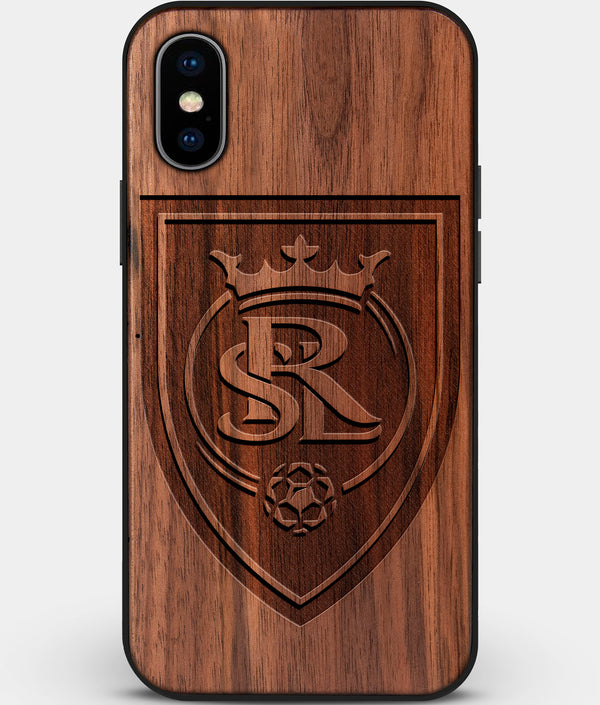 Custom Carved Wood Real Salt Lake iPhone X/XS Case | Personalized Walnut Wood Real Salt Lake Cover, Birthday Gift, Gifts For Him, Monogrammed Gift For Fan | by Engraved In Nature
