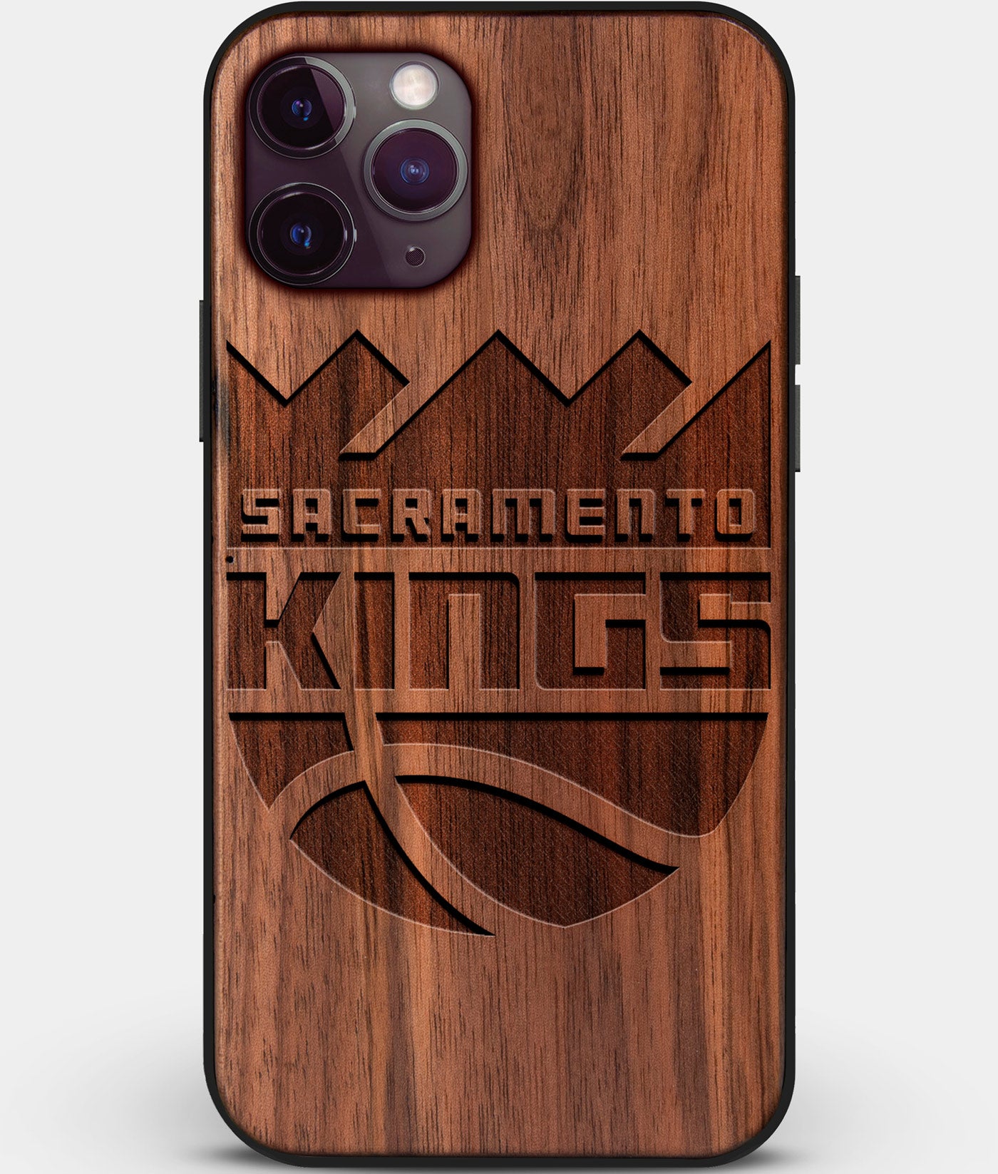 Custom Carved Wood Sacramento Kings iPhone 11 Pro Case | Personalized Walnut Wood Sacramento Kings Cover, Birthday Gift, Gifts For Him, Monogrammed Gift For Fan | by Engraved In Nature