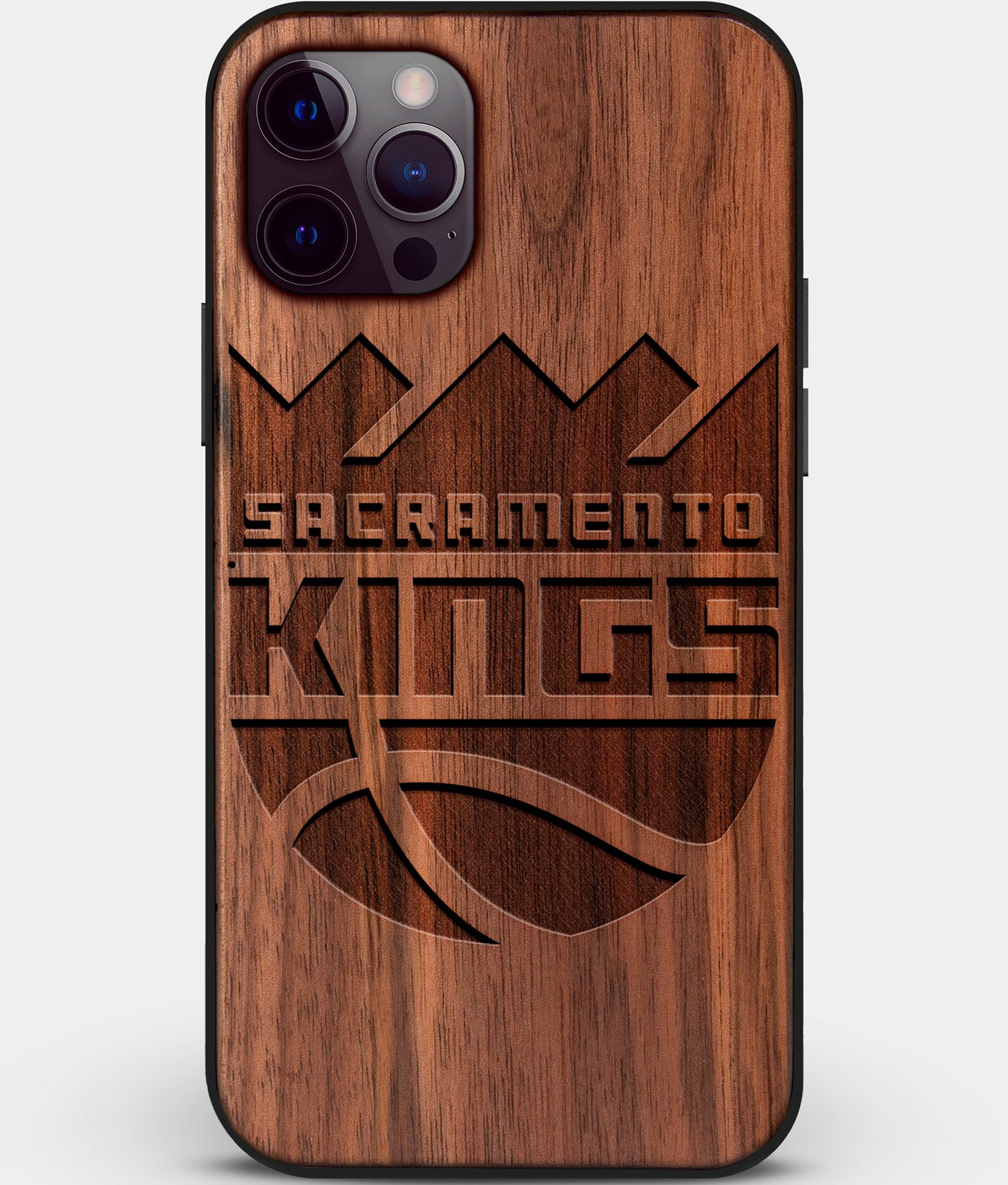 Custom Carved Wood Sacramento Kings iPhone 12 Pro Max Case | Personalized Walnut Wood Sacramento Kings Cover, Birthday Gift, Gifts For Him, Monogrammed Gift For Fan | by Engraved In Nature