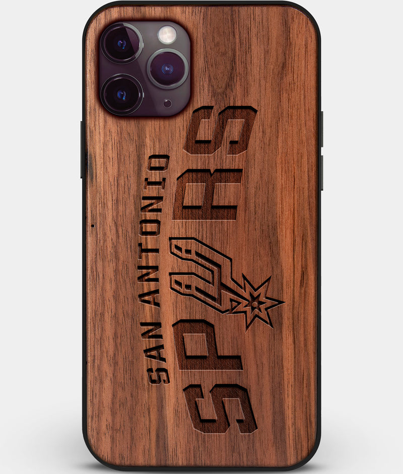 Custom Carved Wood San Antonio Spurs iPhone 11 Pro Case | Personalized Walnut Wood San Antonio Spurs Cover, Birthday Gift, Gifts For Him, Monogrammed Gift For Fan | by Engraved In Nature
