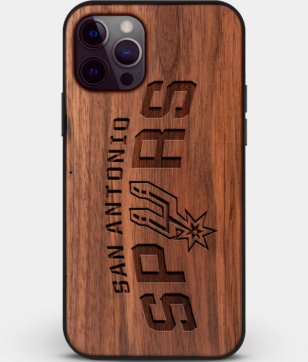 Custom Carved Wood San Antonio Spurs iPhone 12 Pro Case | Personalized Walnut Wood San Antonio Spurs Cover, Birthday Gift, Gifts For Him, Monogrammed Gift For Fan | by Engraved In Nature