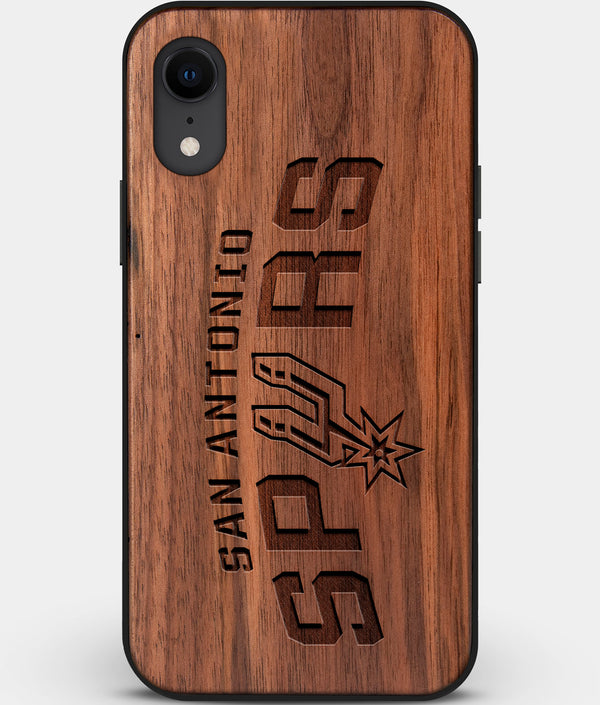 Custom Carved Wood San Antonio Spurs iPhone XR Case | Personalized Walnut Wood San Antonio Spurs Cover, Birthday Gift, Gifts For Him, Monogrammed Gift For Fan | by Engraved In Nature