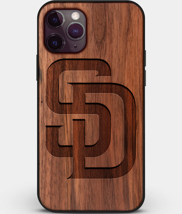 Custom Carved Wood San Diego Padres iPhone 11 Pro Case | Personalized Walnut Wood San Diego Padres Cover, Birthday Gift, Gifts For Him, Monogrammed Gift For Fan | by Engraved In Nature
