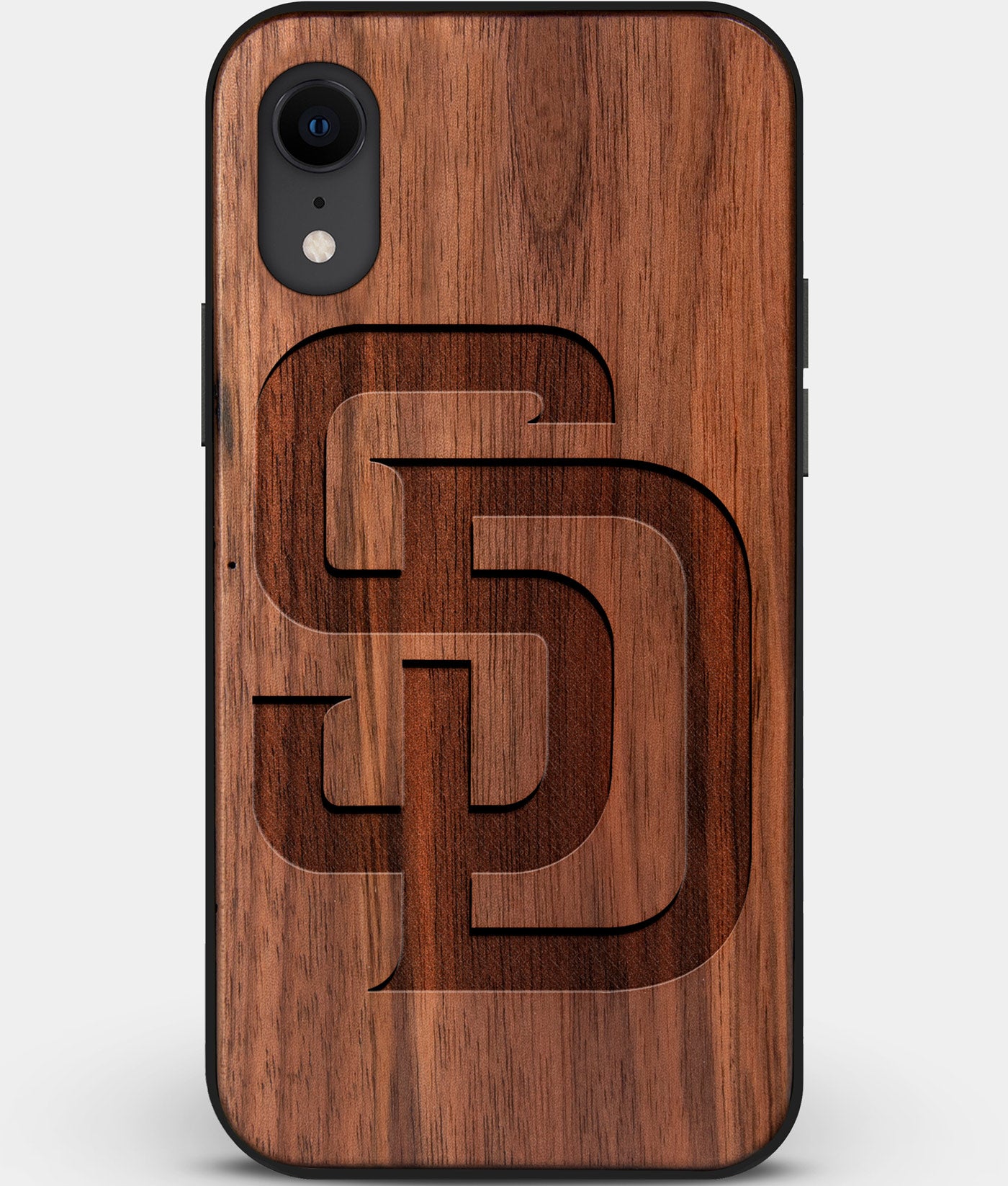 Custom Carved Wood San Diego Padres iPhone XR Case | Personalized Walnut Wood San Diego Padres Cover, Birthday Gift, Gifts For Him, Monogrammed Gift For Fan | by Engraved In Nature