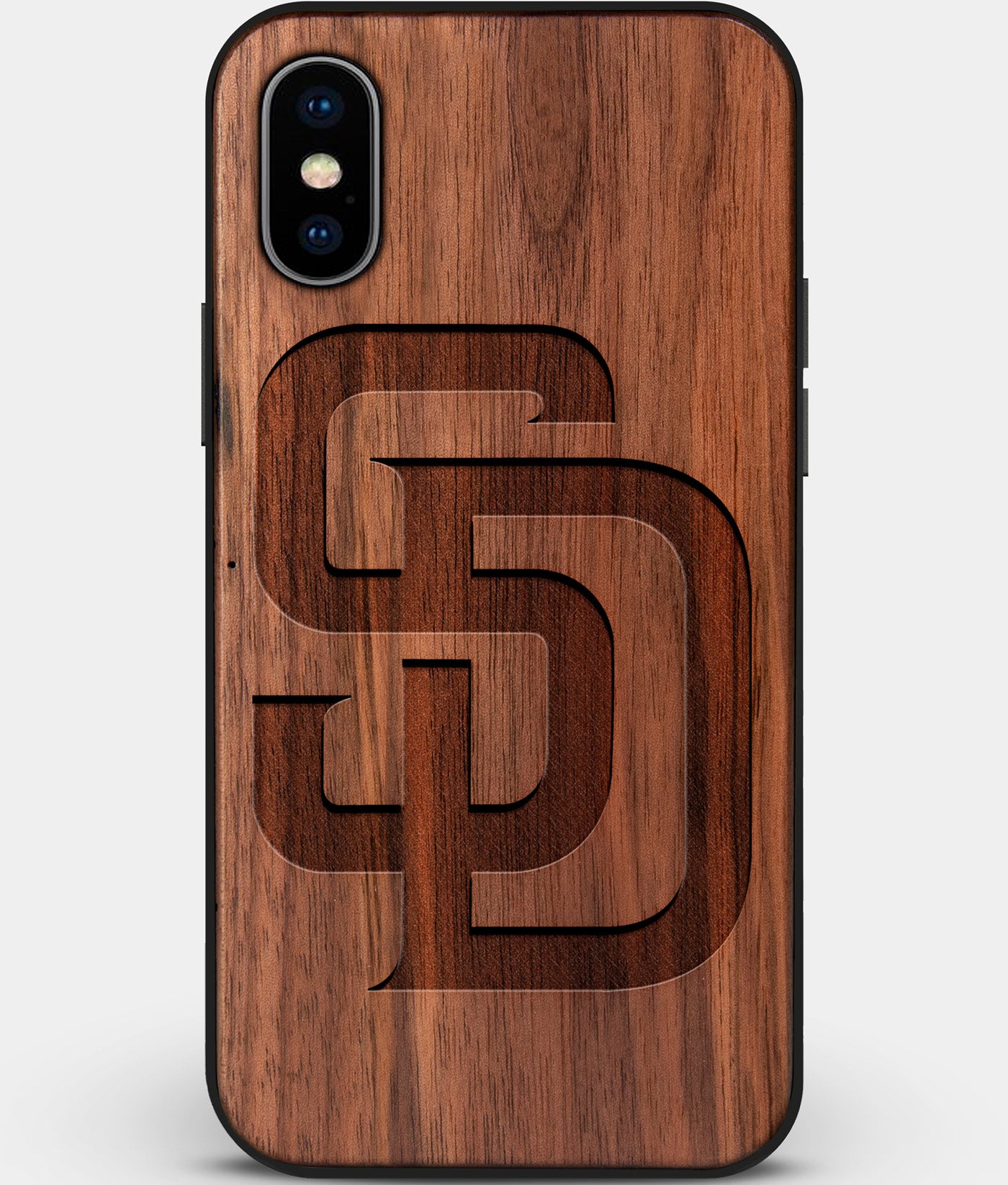 Custom Carved Wood San Diego Padres iPhone X/XS Case | Personalized Walnut Wood San Diego Padres Cover, Birthday Gift, Gifts For Him, Monogrammed Gift For Fan | by Engraved In Nature